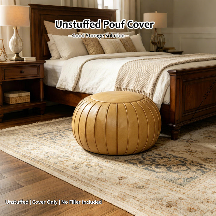 Thgonwid Unstuffed Storage Pouf Ottoman Foot Stool, Empty Shell, Handmade Faux Suede Round Floor Cushion Cover 21.6"x13" for Living Room, Bedroom, Wedding Decor (Yellow) 