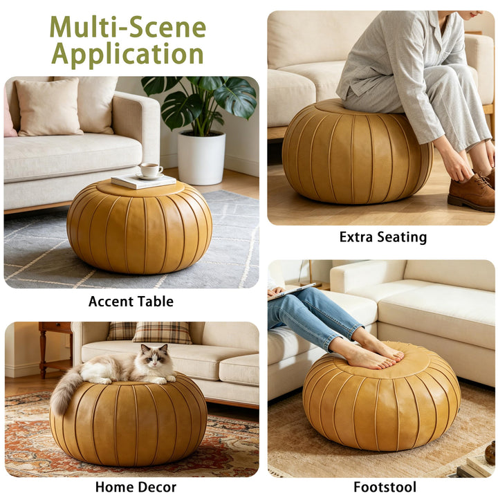 Thgonwid Unstuffed Storage Pouf Ottoman Foot Stool, Empty Shell, Handmade Faux Suede Round Floor Cushion Cover 21.6"x13" for Living Room, Bedroom, Wedding Decor (Yellow) 