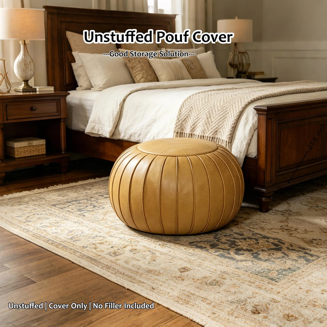 Thgonwid Unstuffed Storage Pouf Ottoman Foot Stool, Empty Shell, Handmade Faux Suede Round Floor Cushion Cover 21.6"x13" for Living Room, Bedroom, Wedding Decor (Yellow) 