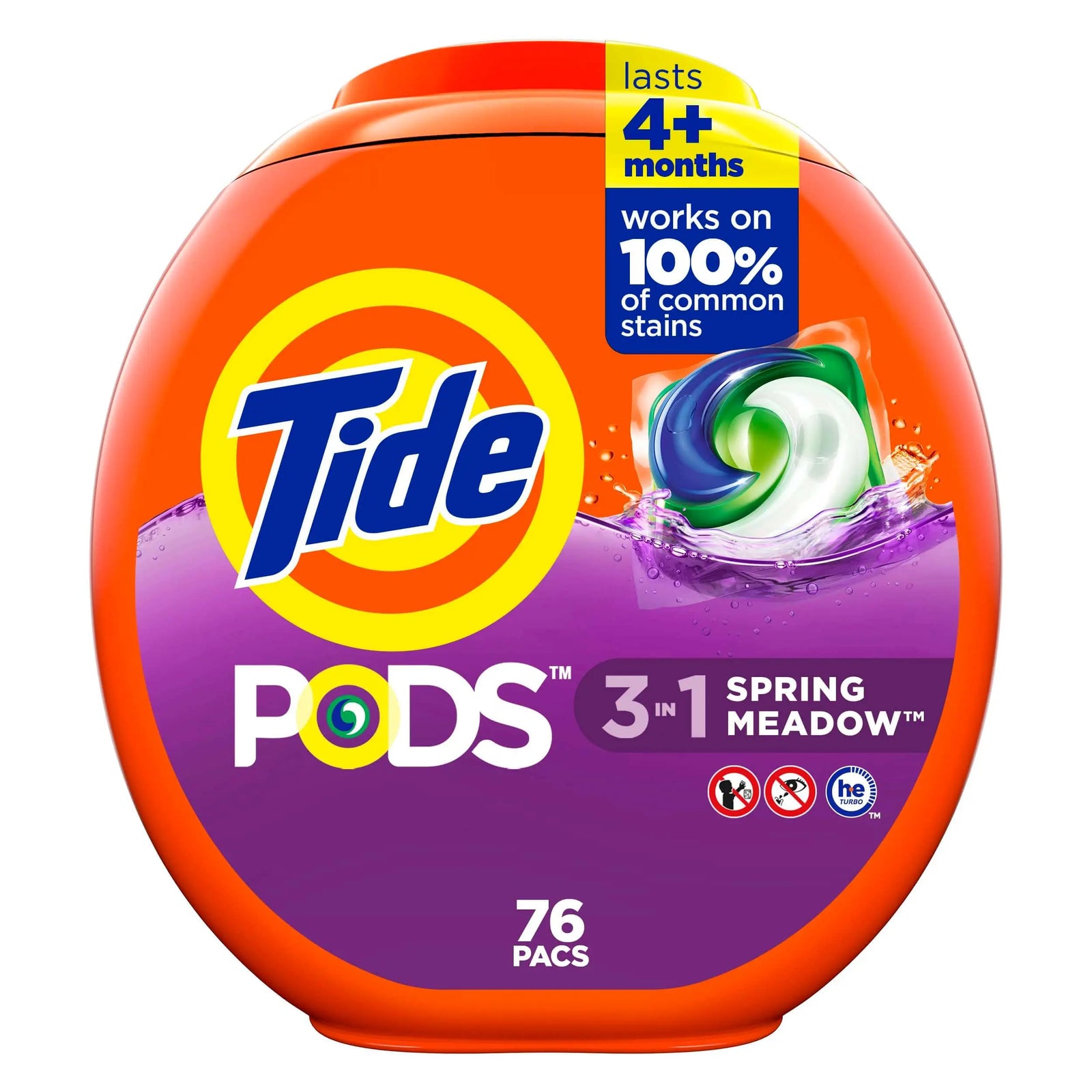 Tide PODS Liquid Laundry Detergent Soap Pacs, Powerful 3-in-1 Clean in One Step, He Compatible, Spring Meadow Scent, 76 Count 