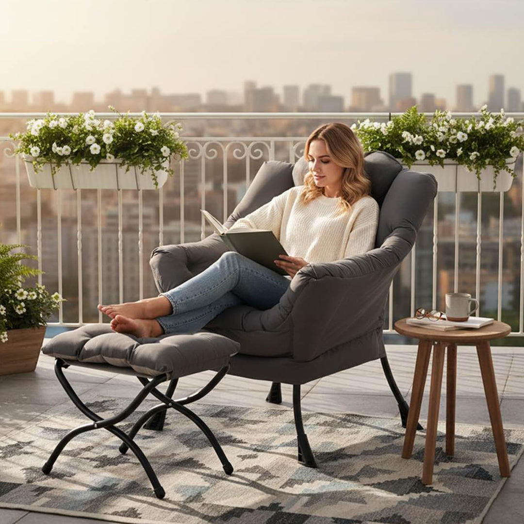 Tiita Lazy Chair with Ottoman - Dark Grey 