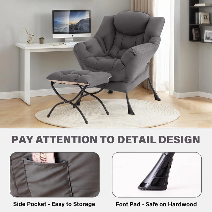 Tiita Lazy Chair with Ottoman - Dark Grey 