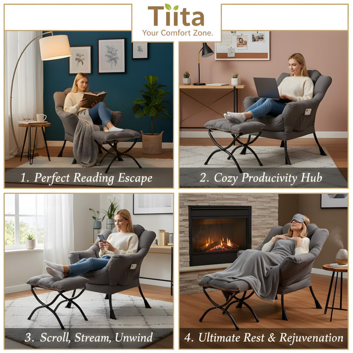 Tiita Lazy Chair with Ottoman - Dark Grey 