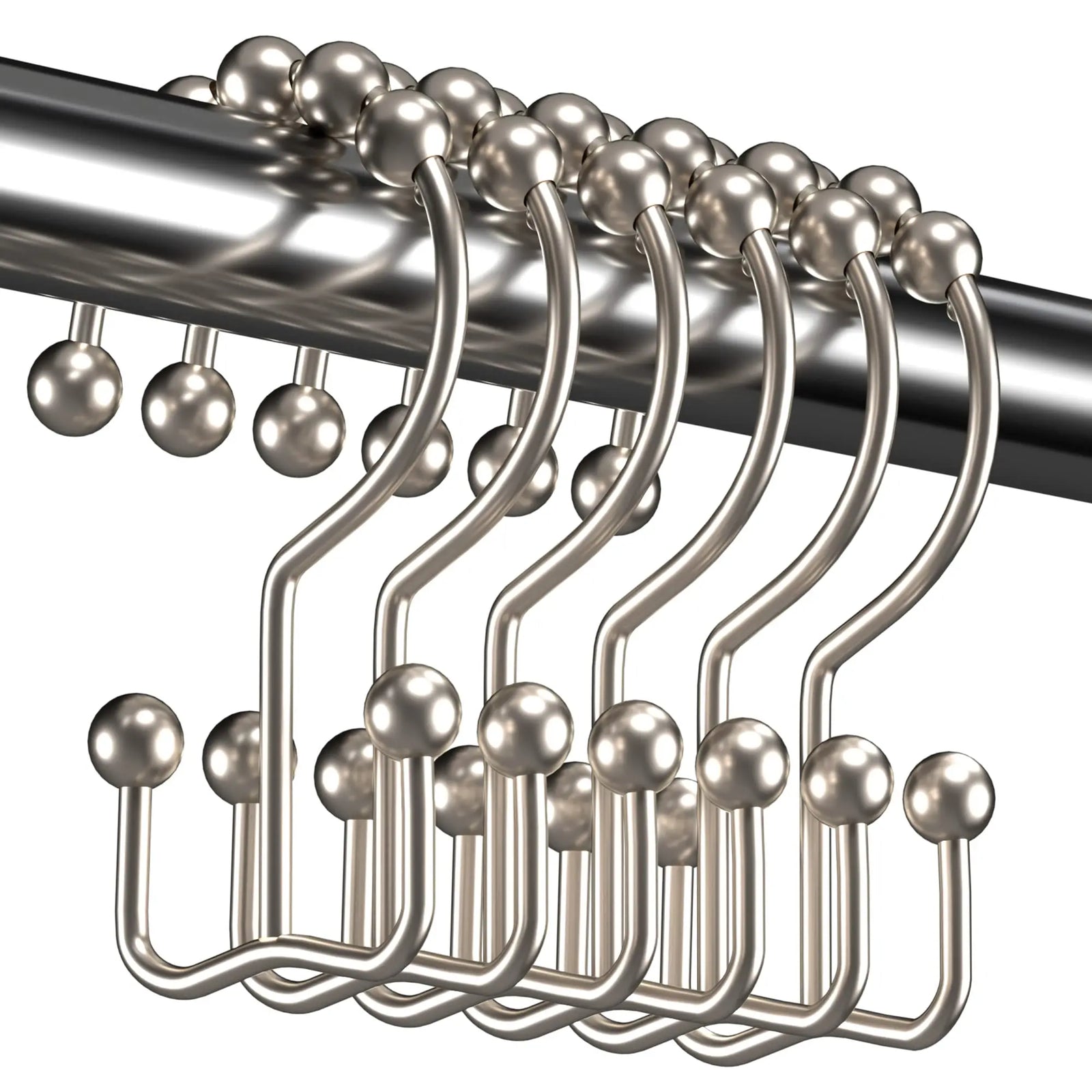 Titanker Shower Curtain Hooks Rings, Rust Resistant Metal Double Glide Shower Hooks Rings for Bathroom Shower Rods Curtains, Set of 12 Hooks - Nickel 