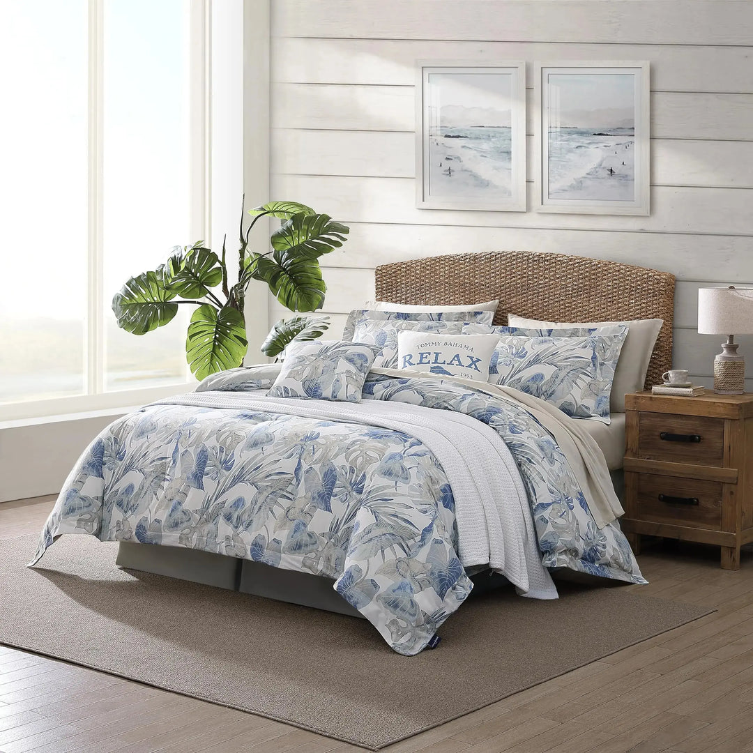Tommy Bahama - Queen Comforter Set, Reversible Cotton Bedding with Matching Shams & Bonus Throw Pillows, All Season Home Decor (Raw Coast Blue, Queen 5pc) 