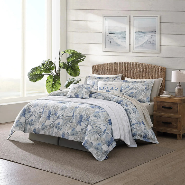 Tommy Bahama - Queen Comforter Set, Reversible Cotton Bedding with Matching Shams & Bonus Throw Pillows, All Season Home Decor (Raw Coast Blue, Queen 5pc) 
