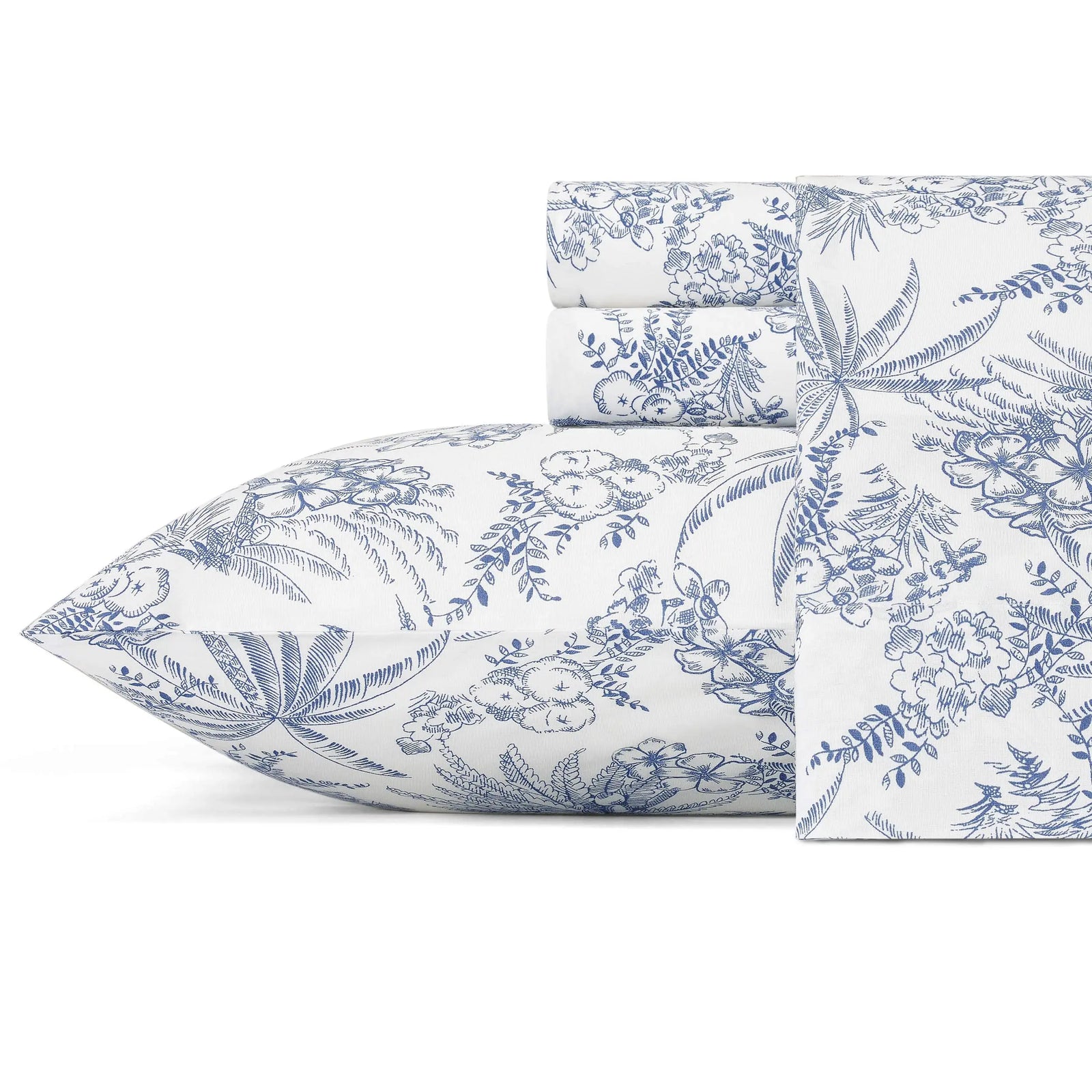 Tommy Bahama - King Sheets, Cotton Percale Bedding Set, Crisp & Cool, Stylish Home Decor (Pen and Ink Palm Blue, King)(USHSA01035855) 