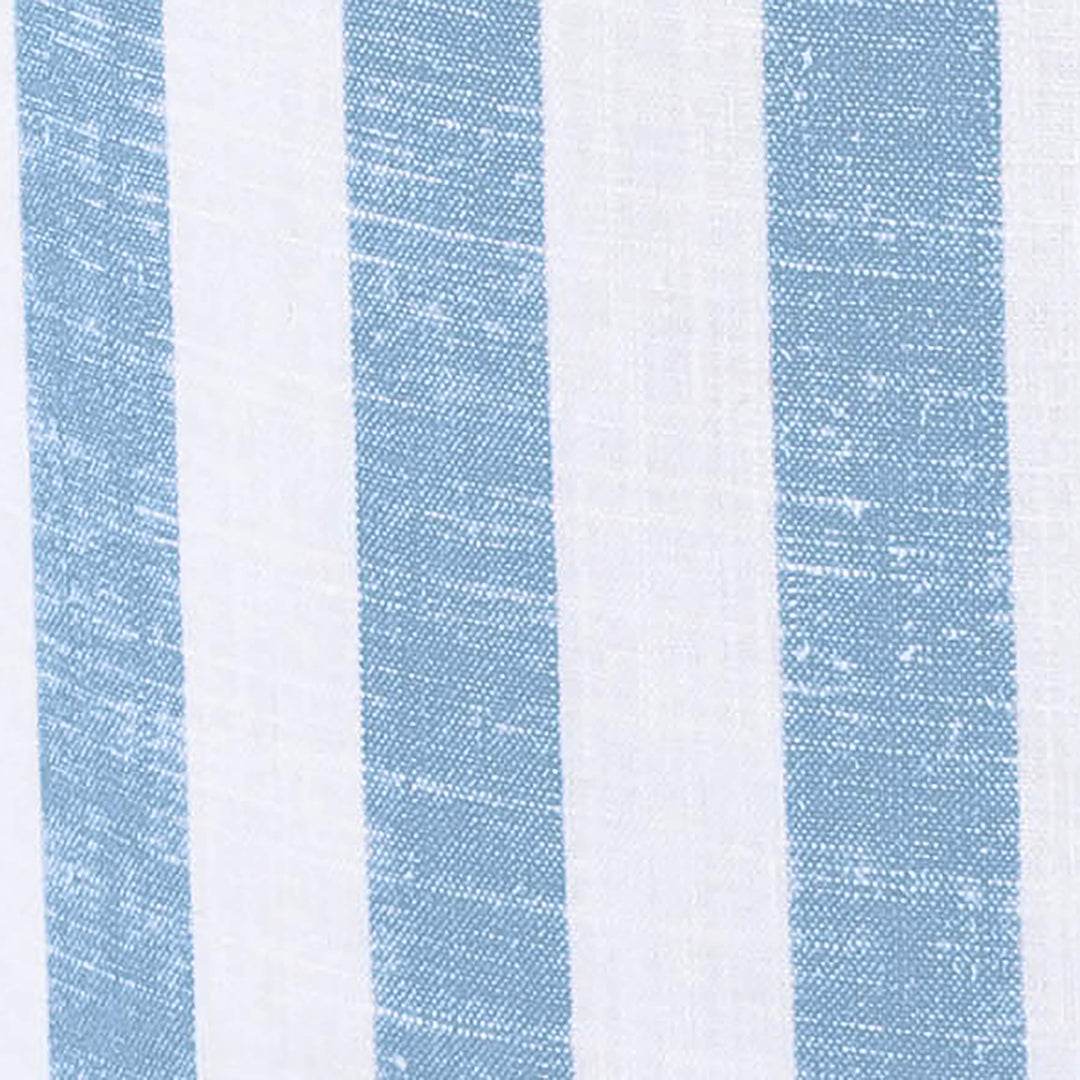 Tov Furniture Dex Pastel Blue Striped Linen Round Ottoman with Wooden Base 