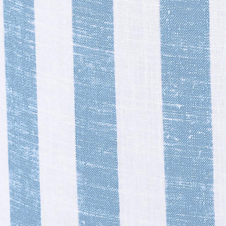 Tov Furniture Dex Pastel Blue Striped Linen Round Ottoman with Wooden Base 