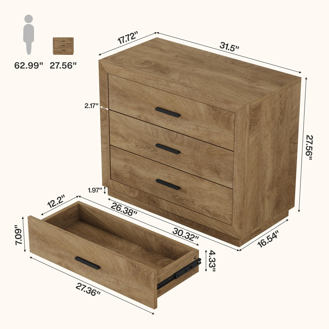 Tribesigns 31.5" Extra Large Oversized Nightstand with 3 Drawers(1, Brown) 
