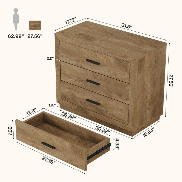 Tribesigns 31.5" Extra Large Oversized Nightstand with 3 Drawers(1, Brown) 