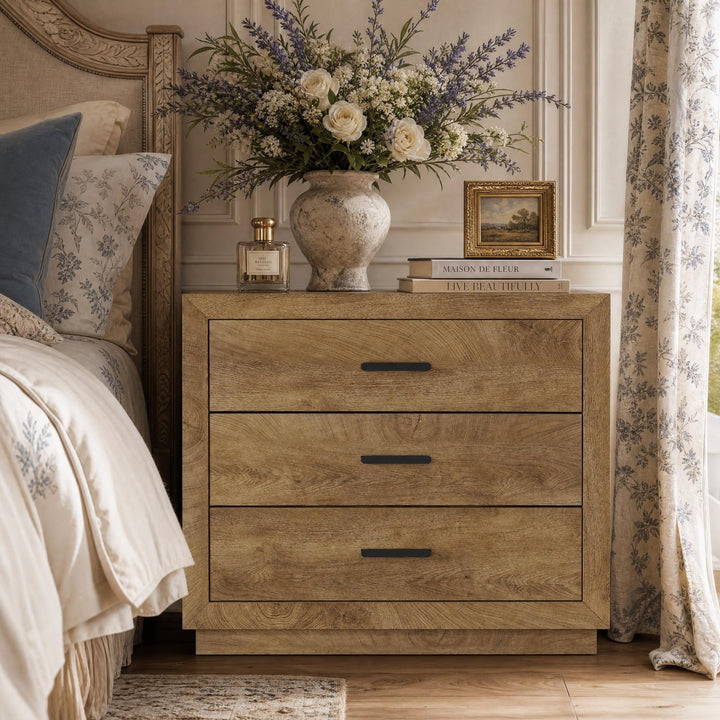 Tribesigns 31.5" Extra Large Oversized Nightstand with 3 Drawers(1, Brown) 