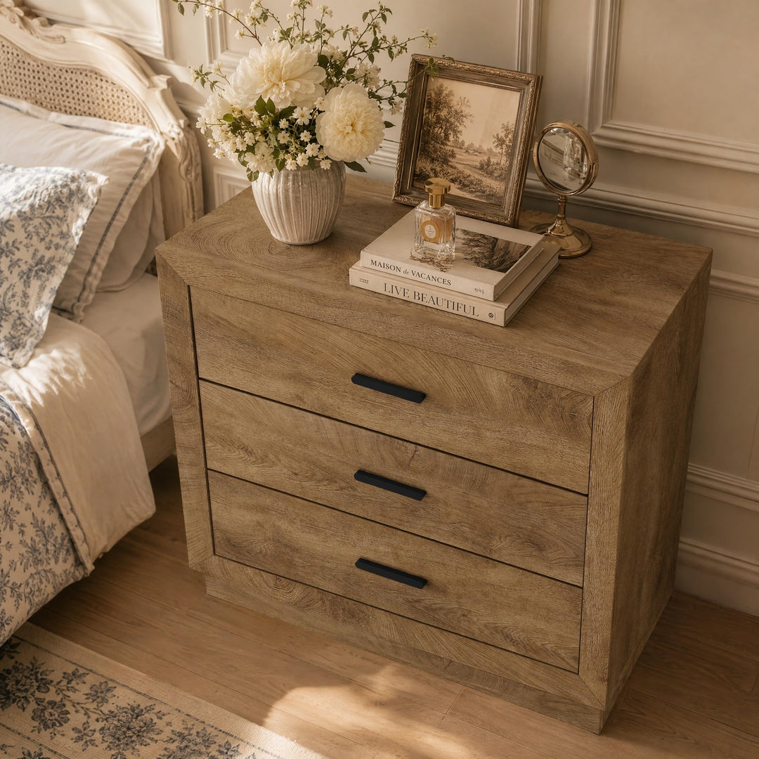 Tribesigns 31.5" Extra Large Oversized Nightstand with 3 Drawers(1, Brown) 