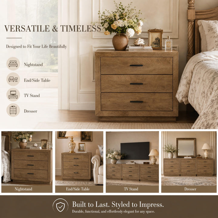 Tribesigns 31.5" Extra Large Oversized Nightstand with 3 Drawers(1, Brown) 