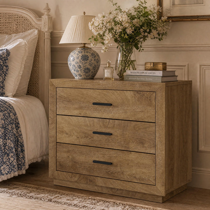 Tribesigns 31.5" Extra Large Oversized Nightstand with 3 Drawers(1, Brown) 