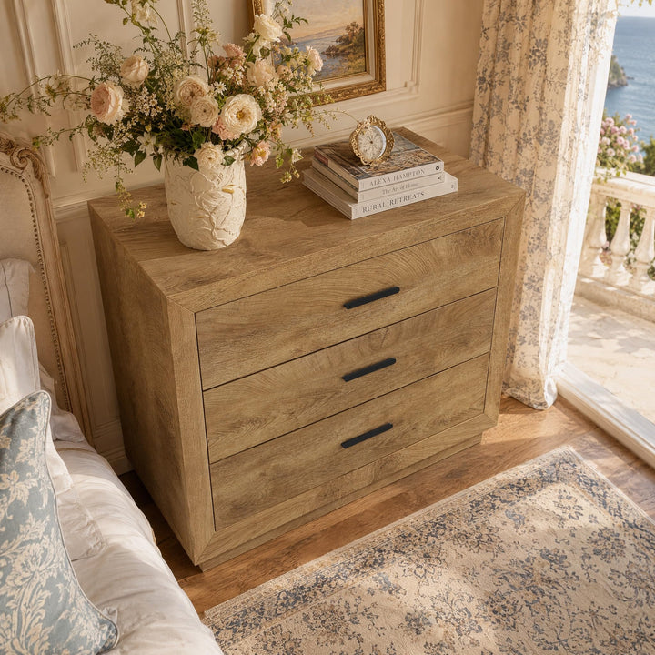 Tribesigns 31.5" Extra Large Oversized Nightstand with 3 Drawers(1, Brown) 