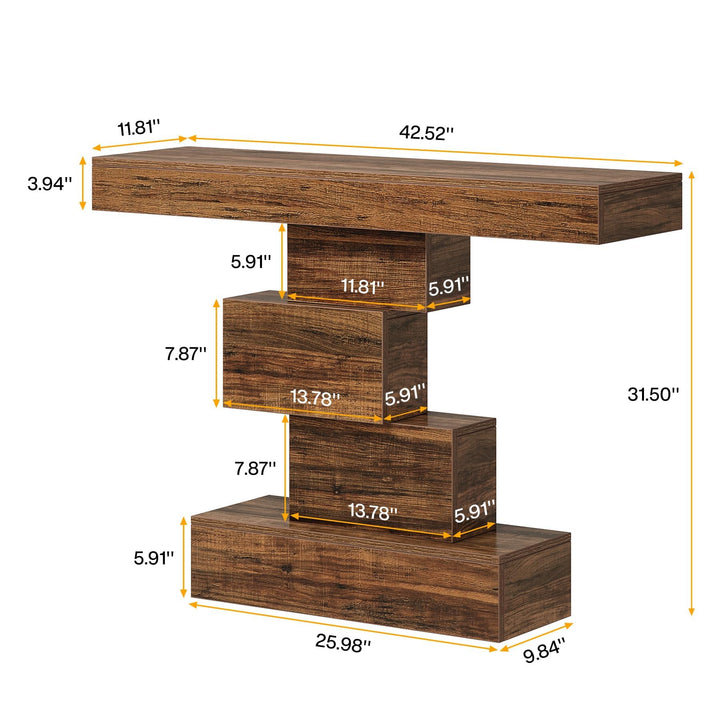 Tribesigns 42.5" Farmhouse Console Table, Narrow Wood Sofa Table Behind Couch with Geometric Base, Industrial Entryway Accent Table for Living Room, Hallway, Entrance (Rustic Brown) 
