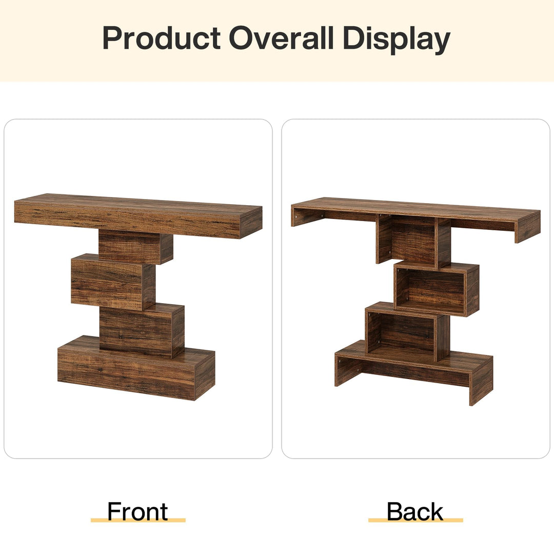 Tribesigns 42.5" Farmhouse Console Table, Narrow Wood Sofa Table Behind Couch with Geometric Base, Industrial Entryway Accent Table for Living Room, Hallway, Entrance (Rustic Brown) 