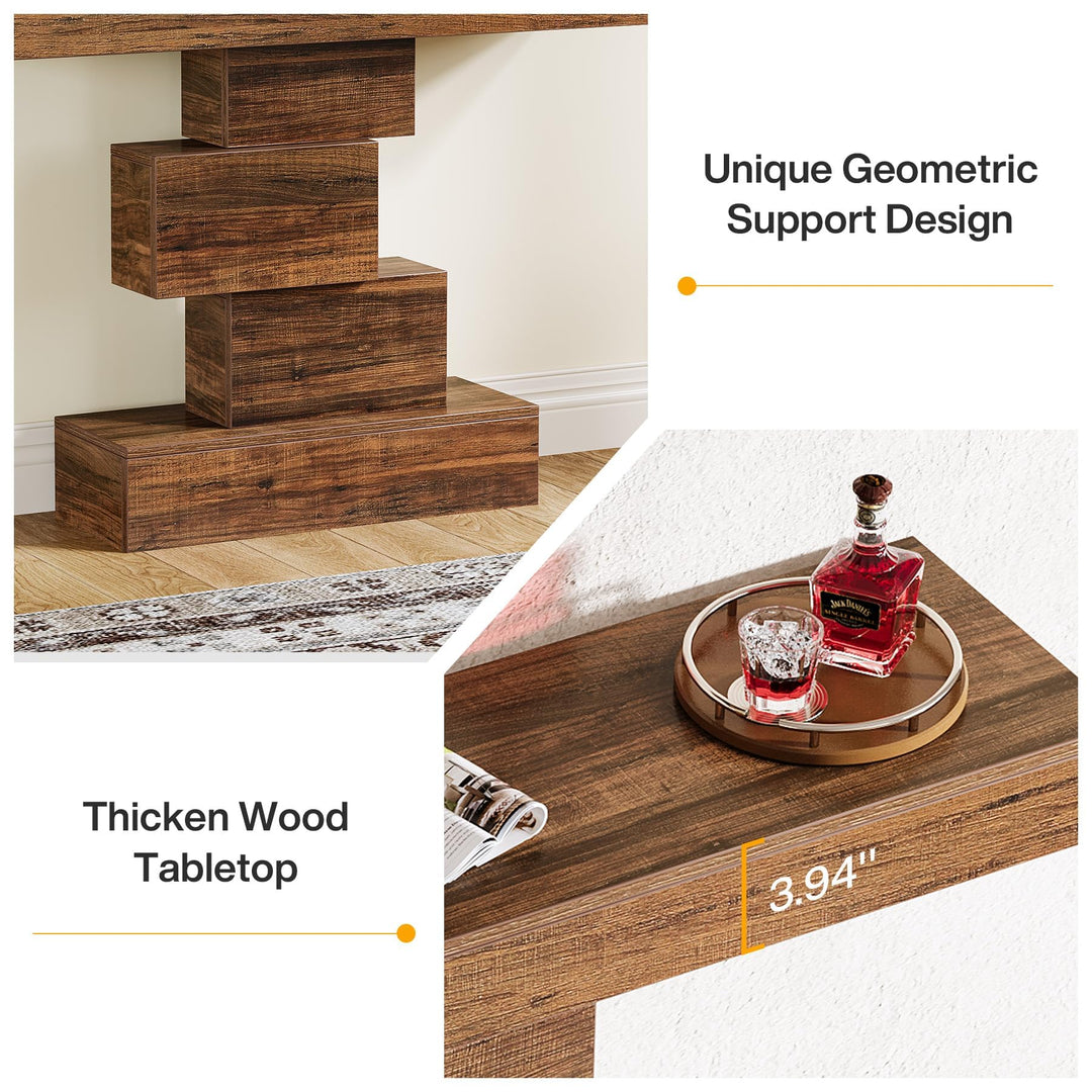 Tribesigns 42.5" Farmhouse Console Table, Narrow Wood Sofa Table Behind Couch with Geometric Base, Industrial Entryway Accent Table for Living Room, Hallway, Entrance (Rustic Brown) 