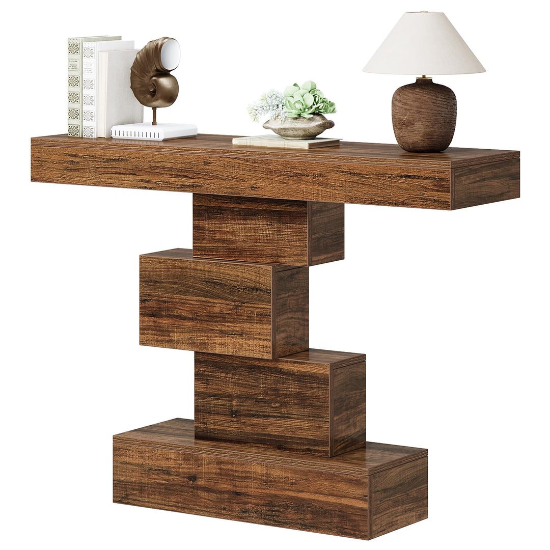Tribesigns 42.5" Farmhouse Console Table, Narrow Wood Sofa Table Behind Couch with Geometric Base, Industrial Entryway Accent Table for Living Room, Hallway, Entrance (Rustic Brown) 
