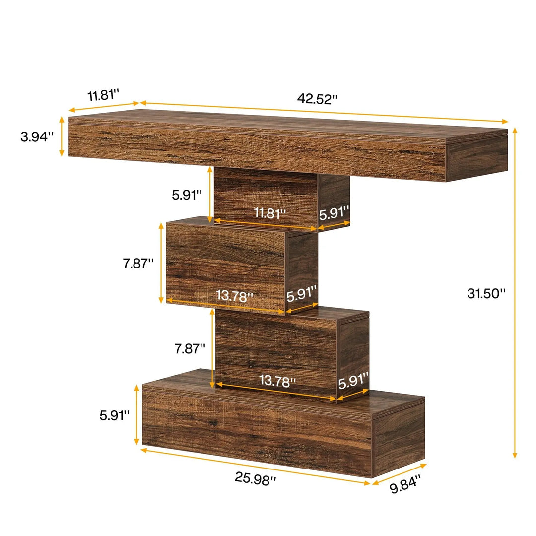 Tribesigns 42.5" Farmhouse Console Table, Narrow Wood Sofa Table Behind Couch with Geometric Base, Industrial Entryway Accent Table for Living Room, Hallway, Entrance (Rustic Brown) 