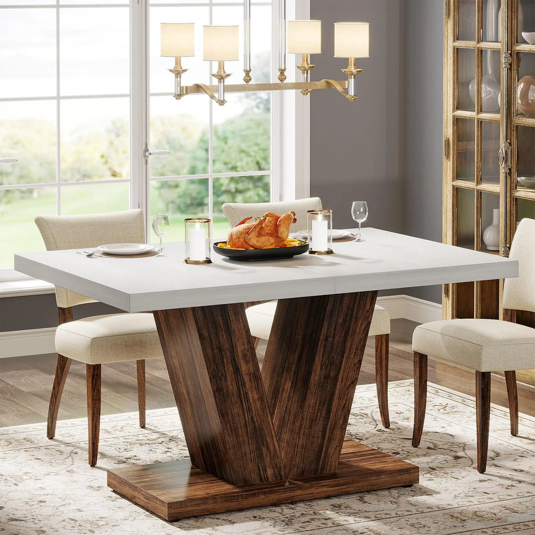 Tribesigns 47-Inch Dining Table for 4, White Kitchen Dinner Table with Heavy Duty Pedestal, Farmhouse Wooden Eating Table for Home, Dining Room, Small Space, White &amp; Brown 