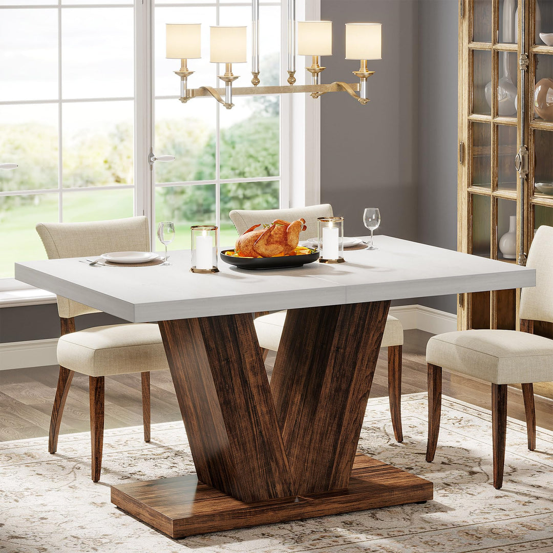 Tribesigns 47-Inch Dining Table for 4, White Kitchen Dinner Table with Heavy Duty Pedestal, Farmhouse Wooden Eating Table for Home, Dining Room, Small Space, White &amp; Brown 