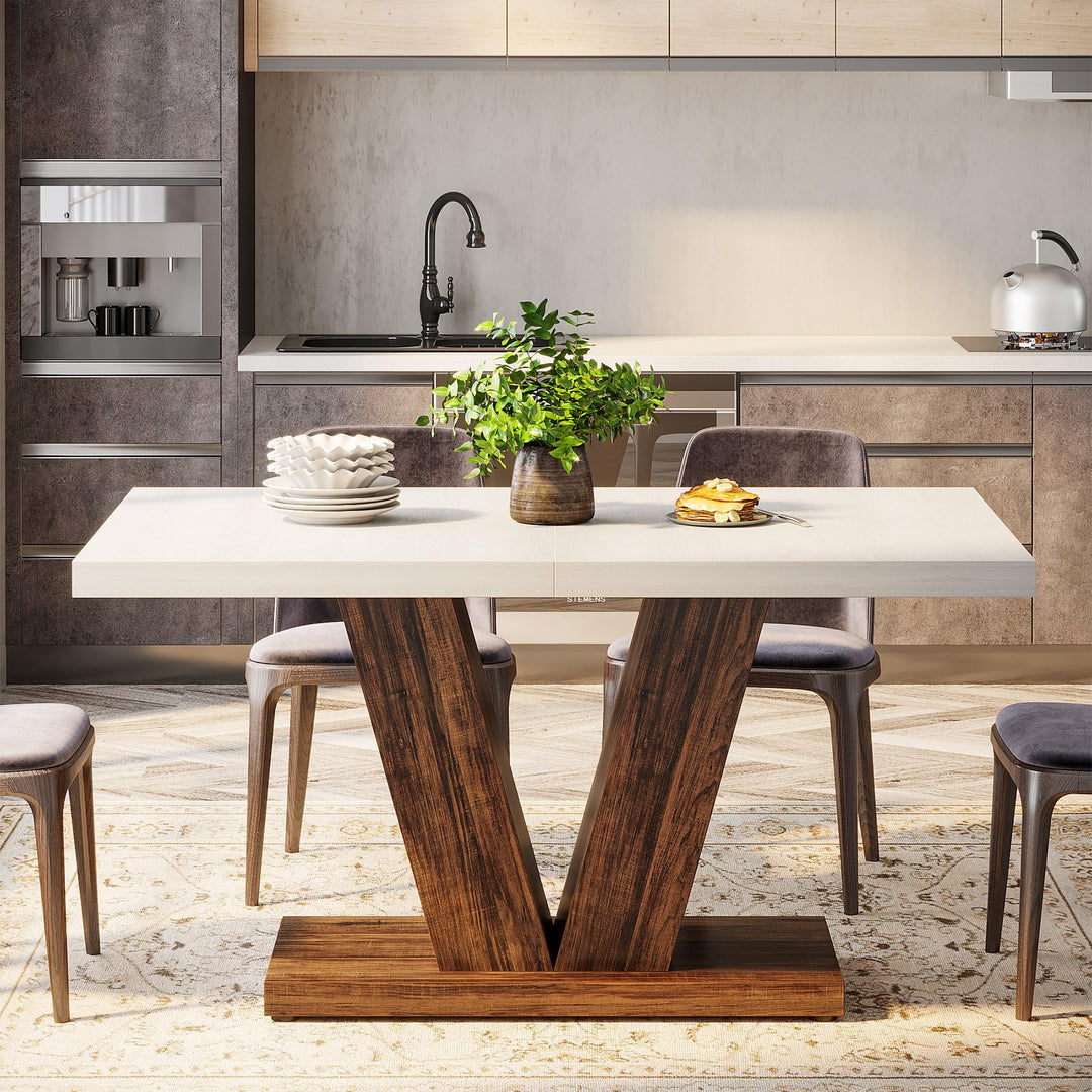 Tribesigns 47-Inch Dining Table for 4, White Kitchen Dinner Table with Heavy Duty Pedestal, Farmhouse Wooden Eating Table for Home, Dining Room, Small Space, White &amp; Brown 