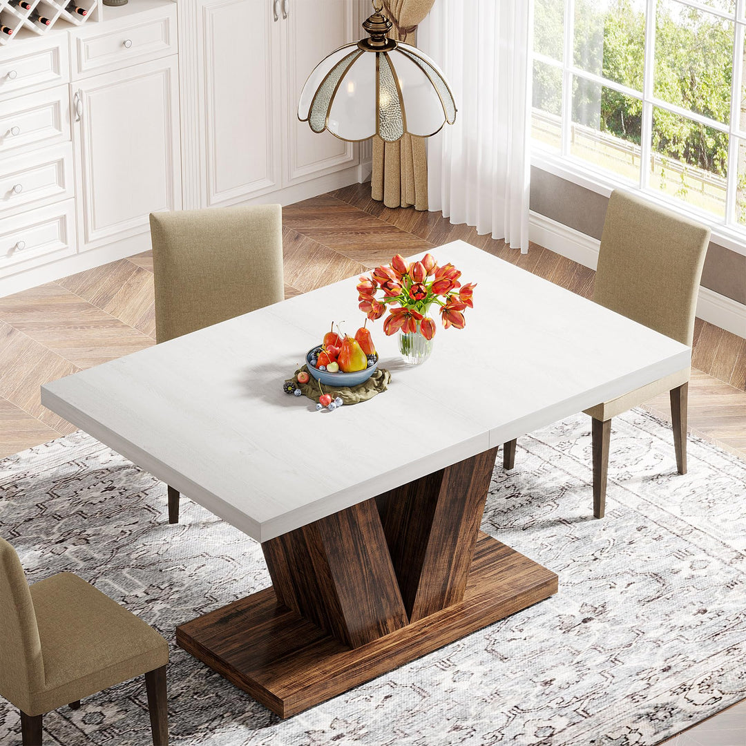 Tribesigns 47-Inch Dining Table for 4, White Kitchen Dinner Table with Heavy Duty Pedestal, Farmhouse Wooden Eating Table for Home, Dining Room, Small Space, White &amp; Brown 