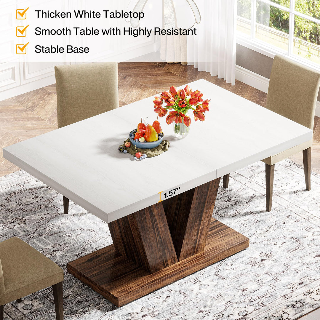 Tribesigns 47-Inch Dining Table for 4, White Kitchen Dinner Table with Heavy Duty Pedestal, Farmhouse Wooden Eating Table for Home, Dining Room, Small Space, White &amp; Brown 