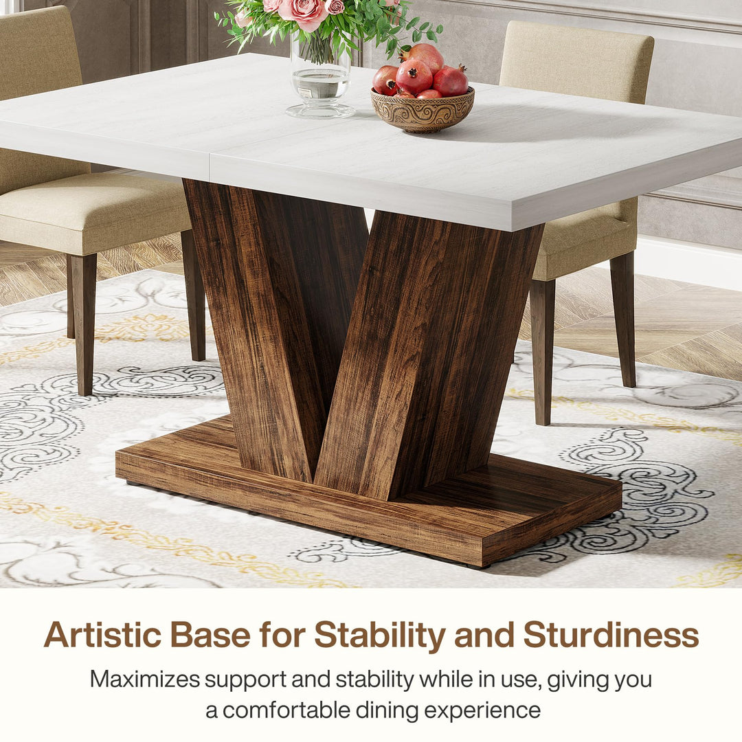 Tribesigns 47-Inch Dining Table for 4, White Kitchen Dinner Table with Heavy Duty Pedestal, Farmhouse Wooden Eating Table for Home, Dining Room, Small Space, White &amp; Brown 