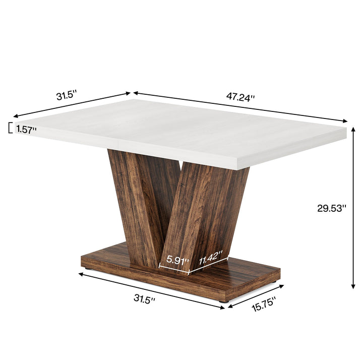 Tribesigns 47-Inch Dining Table for 4, White Kitchen Dinner Table with Heavy Duty Pedestal, Farmhouse Wooden Eating Table for Home, Dining Room, Small Space, White &amp; Brown 