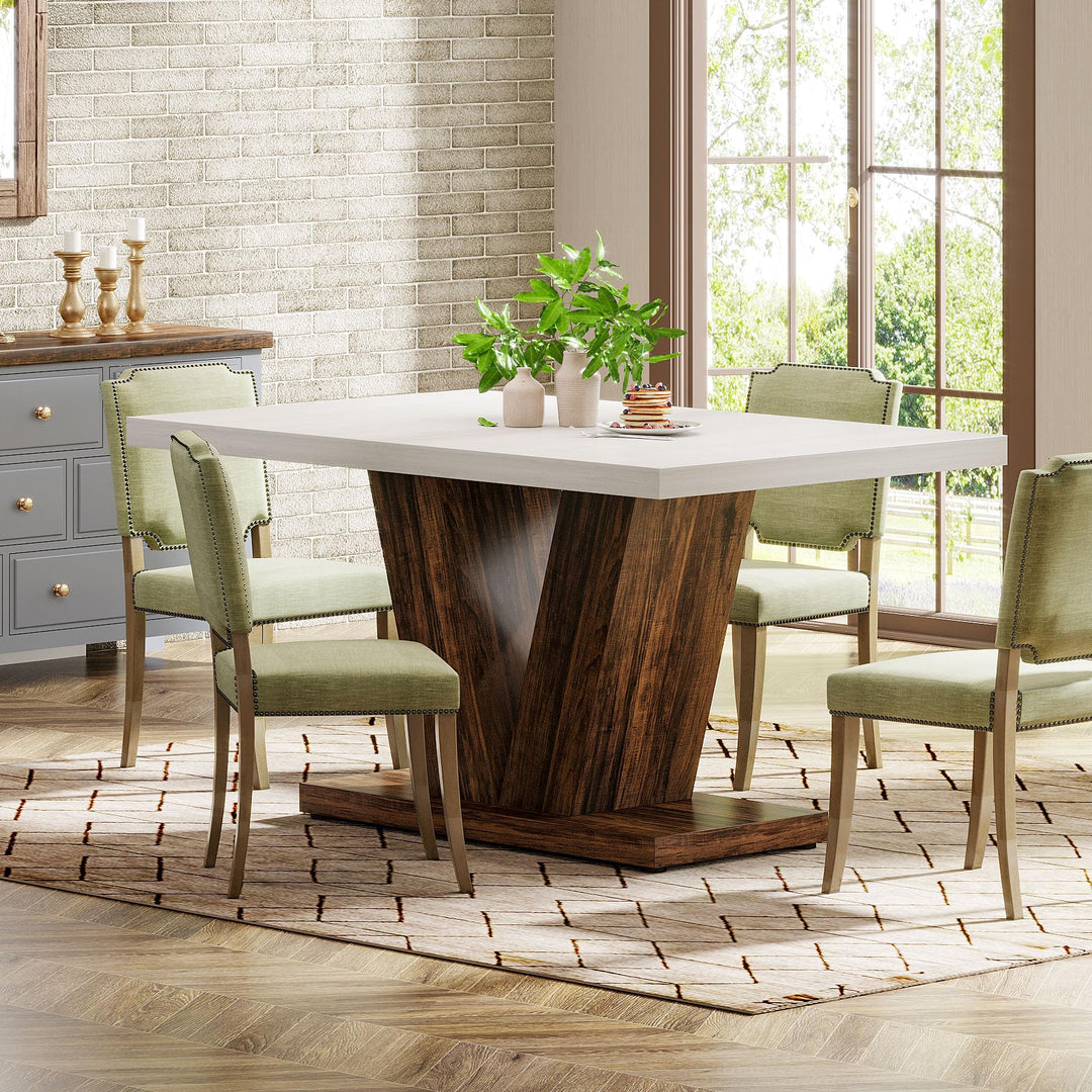 Tribesigns 47-Inch Dining Table for 4, White Kitchen Dinner Table with Heavy Duty Pedestal, Farmhouse Wooden Eating Table for Home, Dining Room, Small Space, White &amp; Brown 