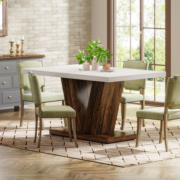 Tribesigns 47-Inch Dining Table for 4, White Kitchen Dinner Table with Heavy Duty Pedestal, Farmhouse Wooden Eating Table for Home, Dining Room, Small Space, White &amp; Brown 