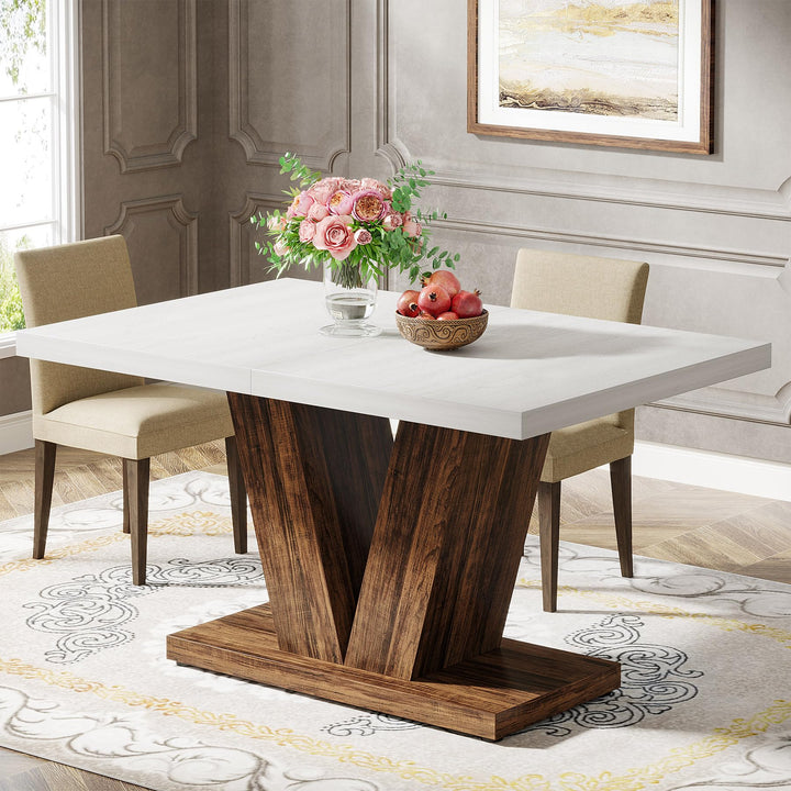 Tribesigns 47-Inch Dining Table for 4, White Kitchen Dinner Table with Heavy Duty Pedestal, Farmhouse Wooden Eating Table for Home, Dining Room, Small Space, White &amp; Brown 