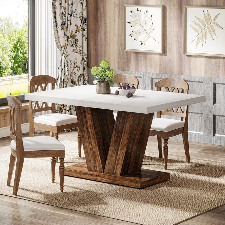 Tribesigns 47-Inch Dining Table for 4, White Kitchen Dinner Table with Heavy Duty Pedestal, Farmhouse Wooden Eating Table for Home, Dining Room, Small Space, White &amp; Brown 