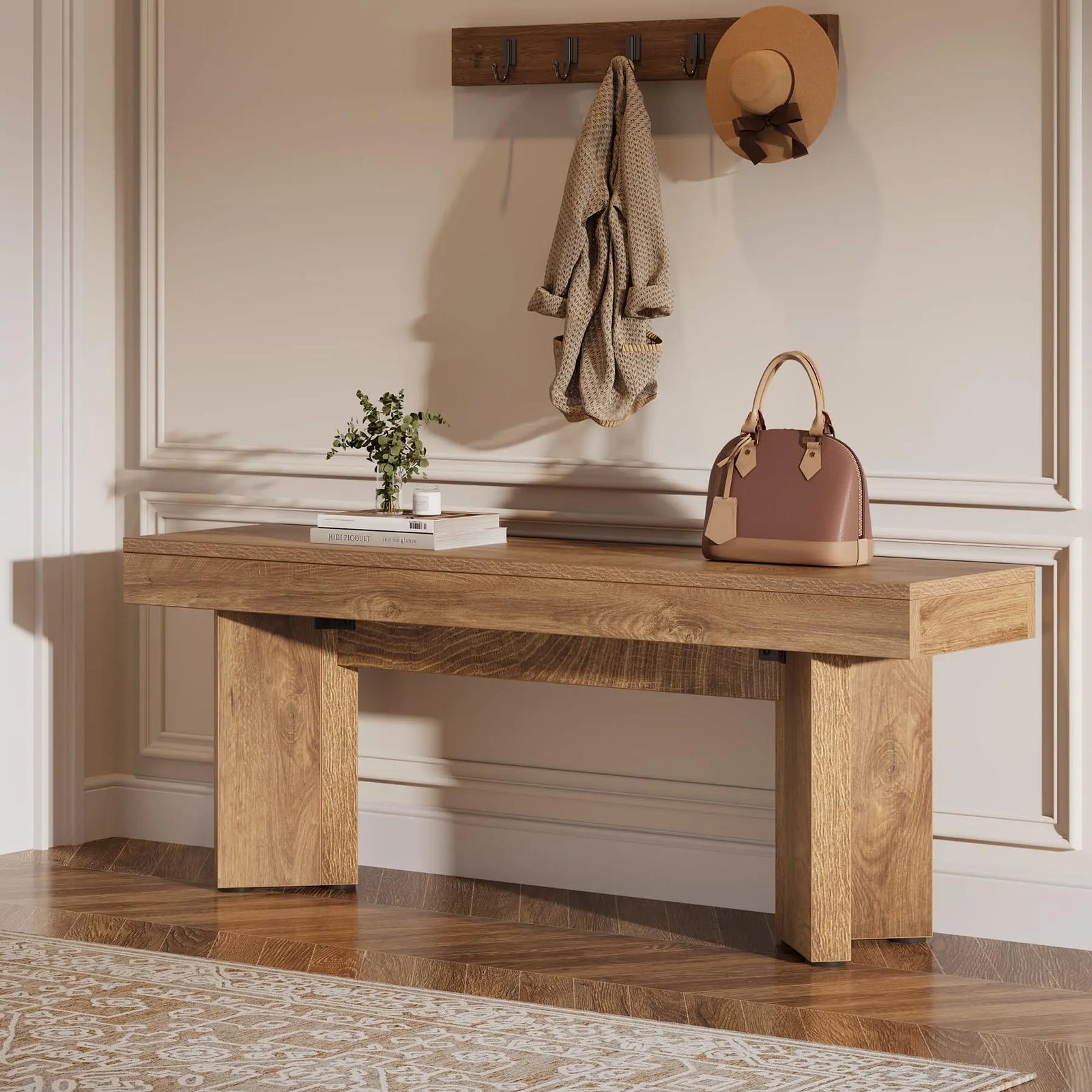 Tribesigns 47" Wooden Entryway Bench, Farmhouse Indoor End of Bed Bench, Long Table Benches Seat for Bedroom, Hallway, Foyer, End of Bed (Rustic Brown) 