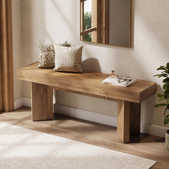 Tribesigns 47" Wooden Entryway Bench, Farmhouse Indoor End of Bed Bench, Long Table Benches Seat for Bedroom, Hallway, Foyer, End of Bed (Rustic Brown) 