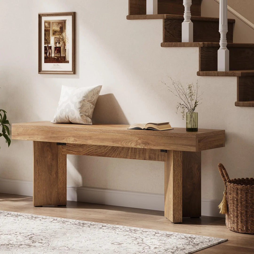 Tribesigns 47" Wooden Entryway Bench, Farmhouse Indoor End of Bed Bench, Long Table Benches Seat for Bedroom, Hallway, Foyer, End of Bed (Rustic Brown) 