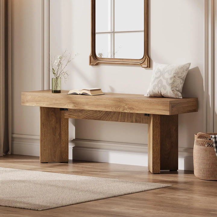 Tribesigns 47" Wooden Entryway Bench, Farmhouse Indoor End of Bed Bench, Long Table Benches Seat for Bedroom, Hallway, Foyer, End of Bed (Rustic Brown) 