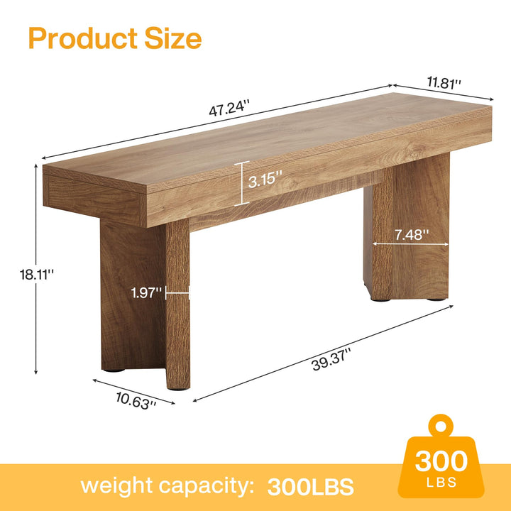Tribesigns 47" Wooden Entryway Bench, Farmhouse Indoor End of Bed Bench, Long Table Benches Seat for Bedroom, Hallway, Foyer, End of Bed (Rustic Brown) 