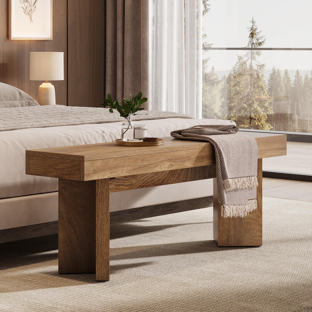 Tribesigns 47" Wooden Entryway Bench, Farmhouse Indoor End of Bed Bench, Long Table Benches Seat for Bedroom, Hallway, Foyer, End of Bed (Rustic Brown) 