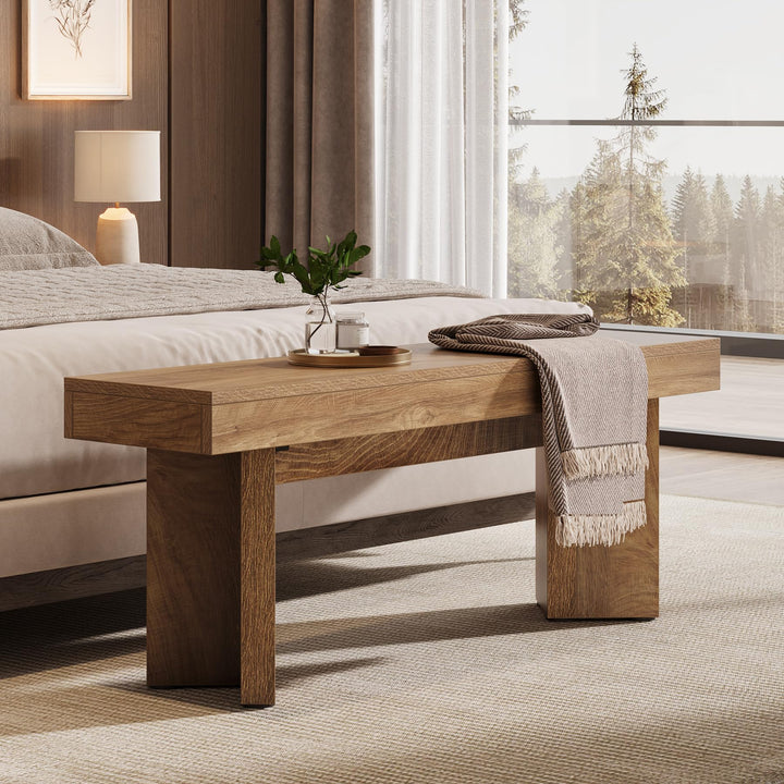 Tribesigns 47" Wooden Entryway Bench, Farmhouse Indoor End of Bed Bench, Long Table Benches Seat for Bedroom, Hallway, Foyer, End of Bed (Rustic Brown) 