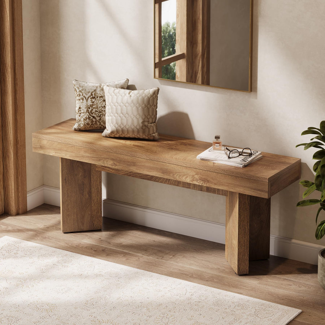 Tribesigns 47" Wooden Entryway Bench, Farmhouse Indoor End of Bed Bench, Long Table Benches Seat for Bedroom, Hallway, Foyer, End of Bed (Rustic Brown) 