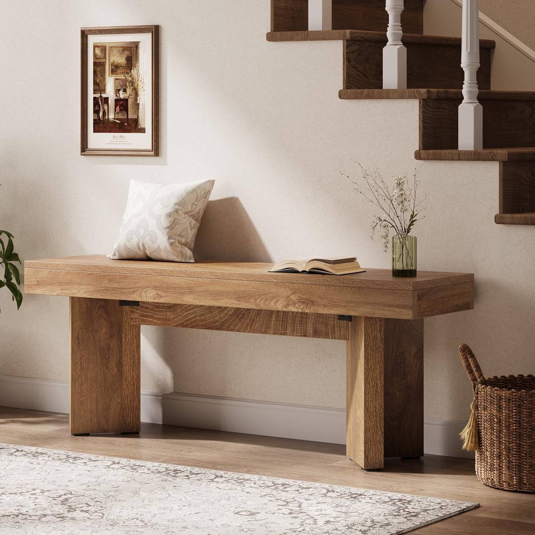 Tribesigns 47" Wooden Entryway Bench, Farmhouse Indoor End of Bed Bench, Long Table Benches Seat for Bedroom, Hallway, Foyer, End of Bed (Rustic Brown) 
