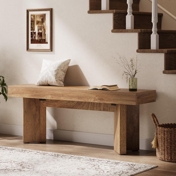 Tribesigns 47" Wooden Entryway Bench, Farmhouse Indoor End of Bed Bench, Long Table Benches Seat for Bedroom, Hallway, Foyer, End of Bed (Rustic Brown) 