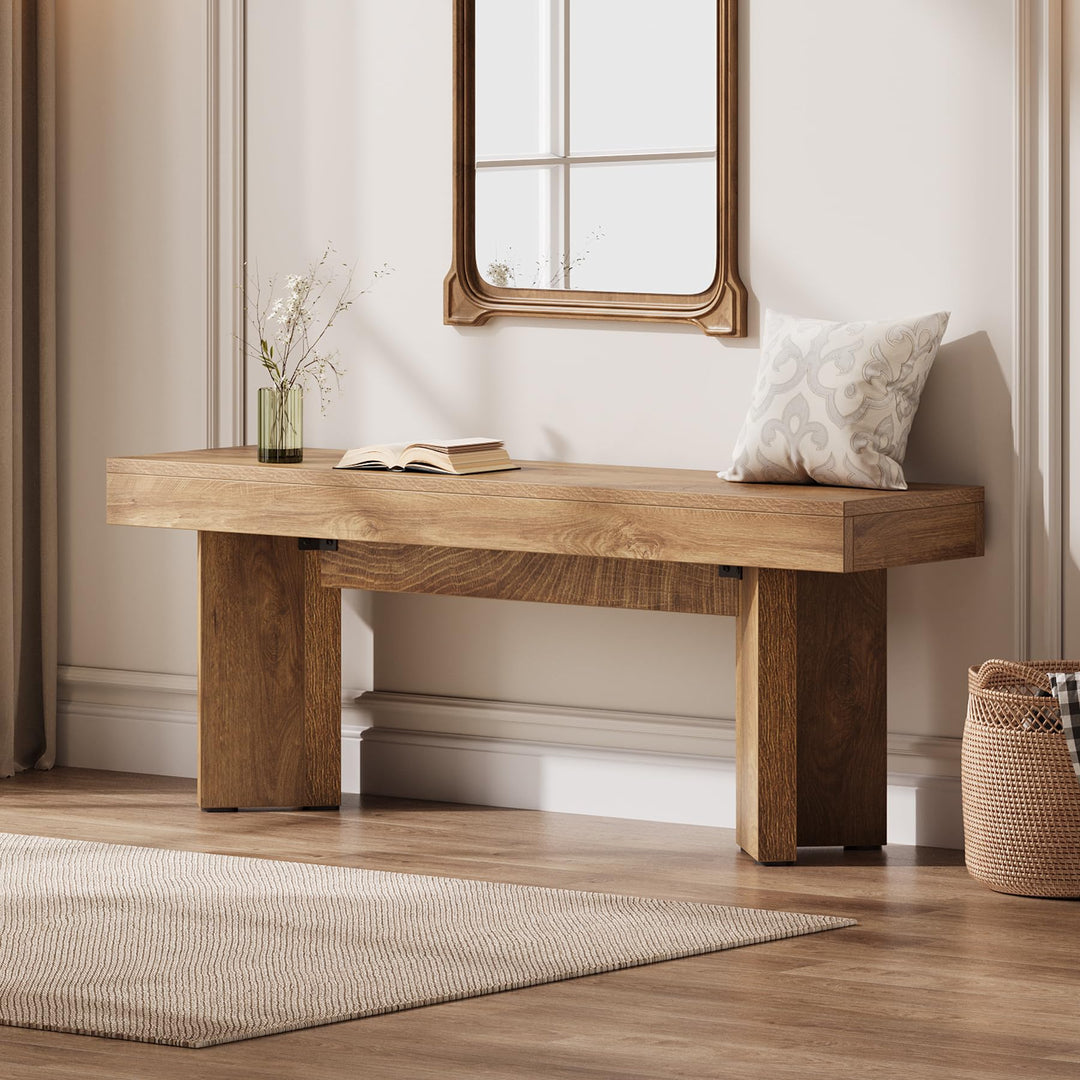 Tribesigns 47" Wooden Entryway Bench, Farmhouse Indoor End of Bed Bench, Long Table Benches Seat for Bedroom, Hallway, Foyer, End of Bed (Rustic Brown) 