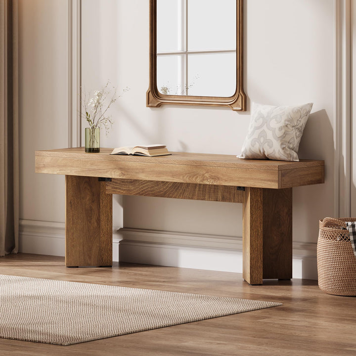 Tribesigns 47" Wooden Entryway Bench, Farmhouse Indoor End of Bed Bench, Long Table Benches Seat for Bedroom, Hallway, Foyer, End of Bed (Rustic Brown) 