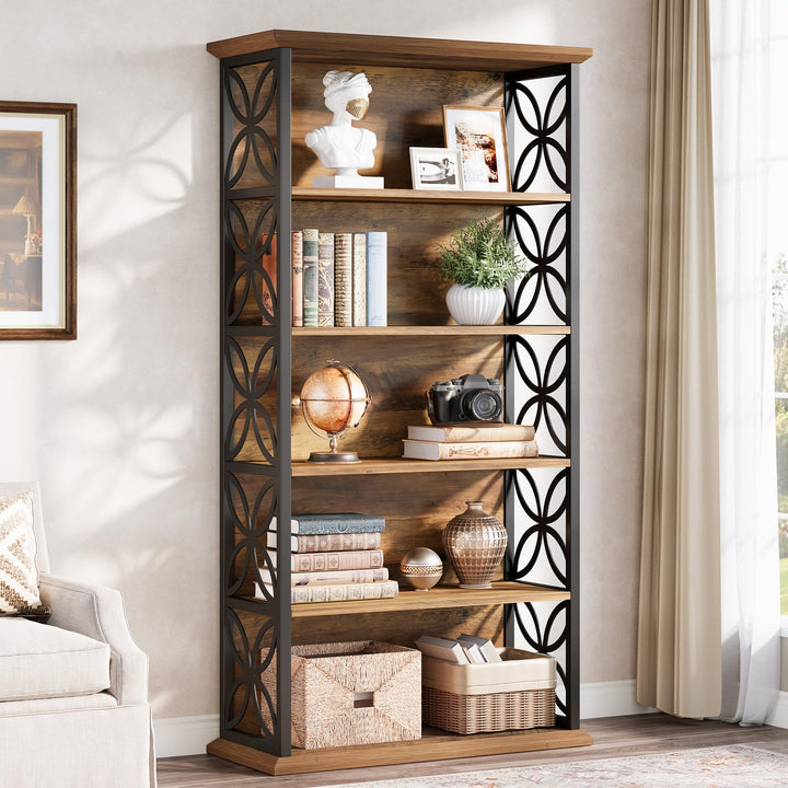 Tribesigns 6-Tier Tall Bookshelf, 71" Industrial Bookcase with Metal Frame, Freestanding Open Storage Shelves for Home Office, Living Room, Bedroom 