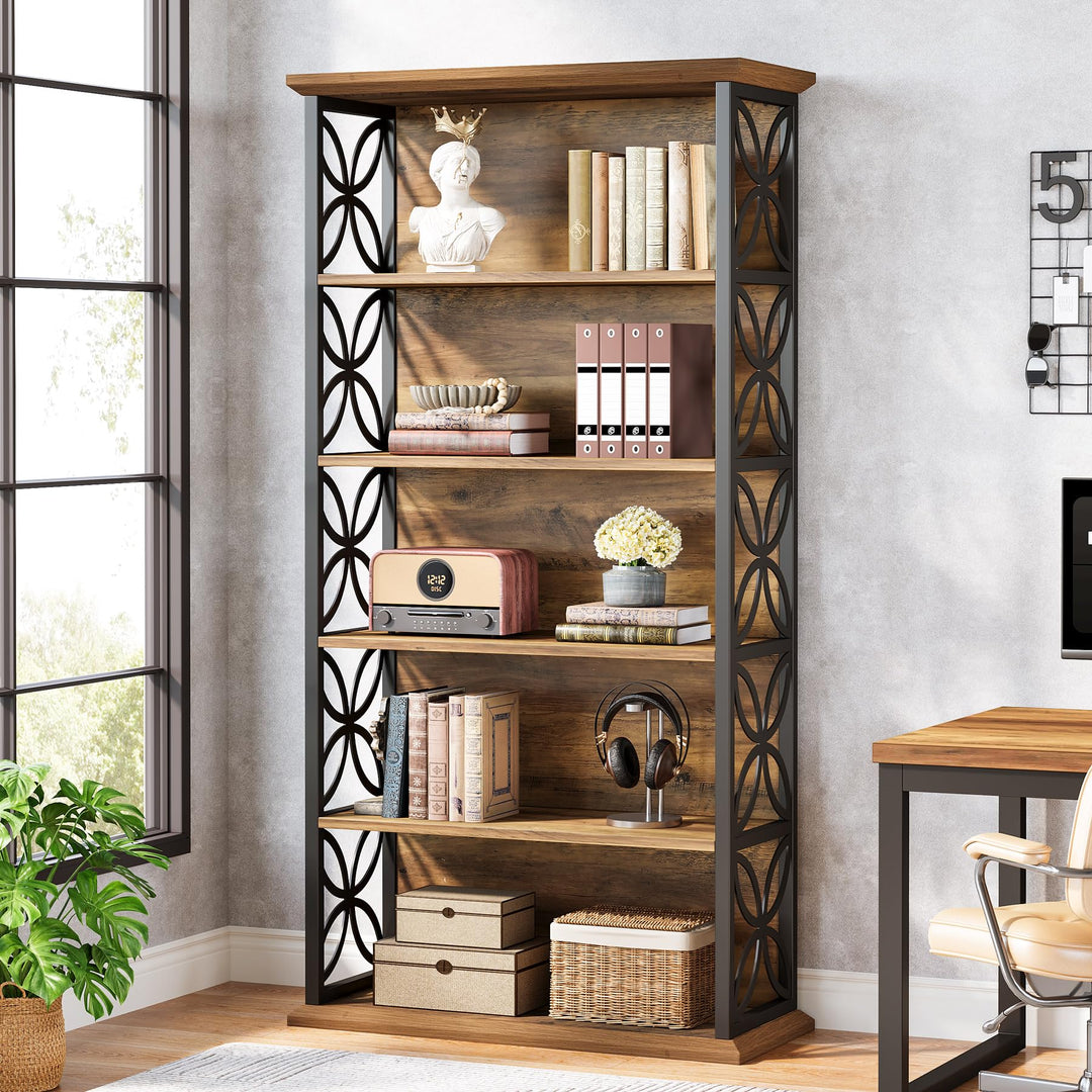 Tribesigns 6-Tier Tall Bookshelf, 71" Industrial Bookcase with Metal Frame, Freestanding Open Storage Shelves for Home Office, Living Room, Bedroom 